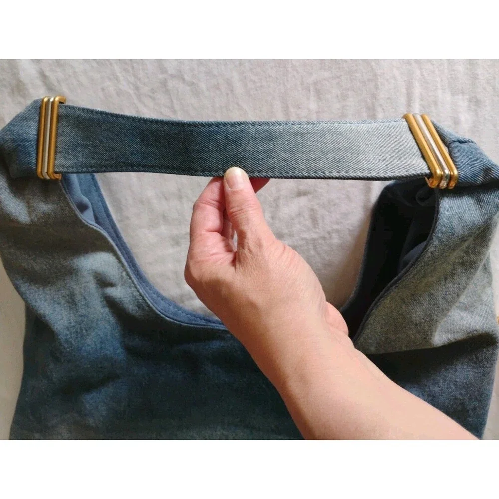 Steve Madden Denim Jean Hobo Slouch Shoulder Bag Blue Bdempsys EUC